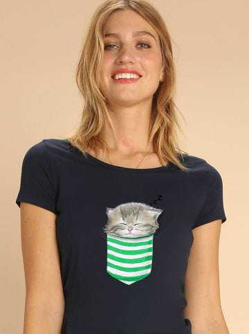 WOOOP Shirt "Cat In The Pocket" donkerblauw