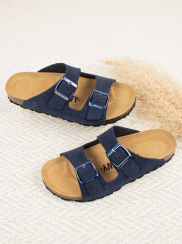 billowy Leren slippers donkerblauw