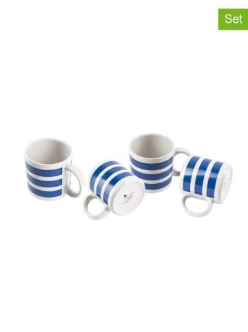 SCALPERS 4-delige set: koffiekoppen wit/blauw - 360 ml