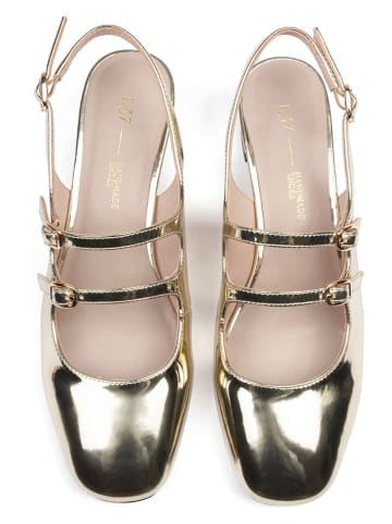 loft37 Skórzane czółenka w kolorze złotym