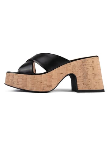 loft37 Leder-Pantoletten in Schwarz/ Beige