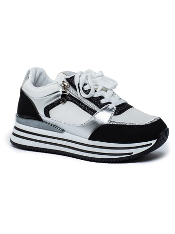 Foreverfolie Sneakersy w kolorze srebrno-czarno-białym