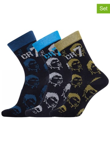 CR7 3-delige set: sokken zwart/kaki/blauw