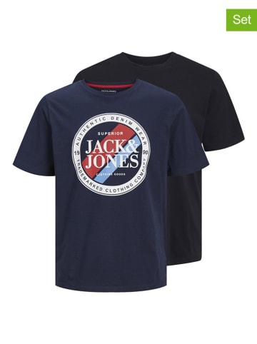 Jack & Jones 2er-Set: Shirts in Dunkelblau/ Schwarz