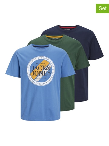 Jack & Jones Koszulki (3 szt.) w kolorze oliwkowo-granatowo-błękitnym