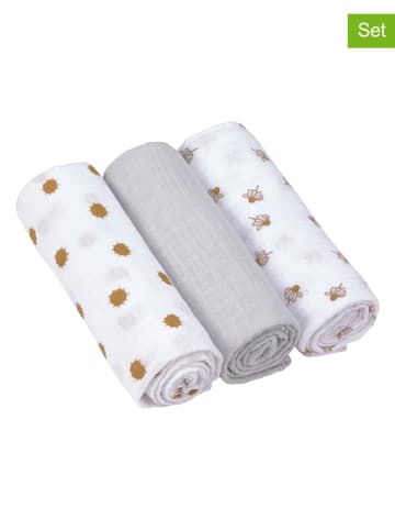 Lässig 3er-Set Mulltücher in Weiß/ Grau - (L)85 x (B)85 cm