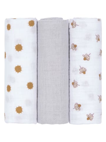 Lässig 3er-Set Mulltücher in Weiß/ Grau - (L)85 x (B)85 cm
