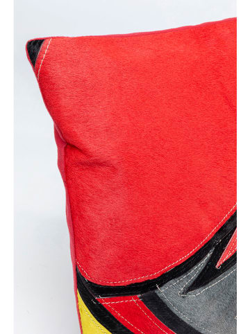 Kare Skórzana poduszka w kolorze czerwono-szaro-żółtym - 40 x 40 cm