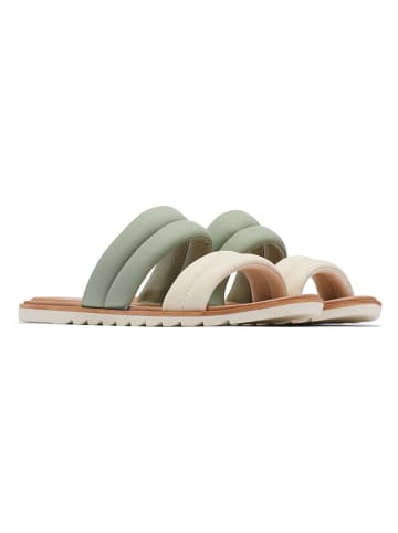 Sorel Leder-Pantoletten "Ella II" in Grün/ Creme