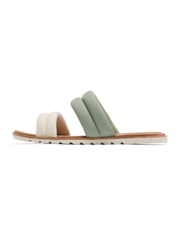 Sorel Leder-Pantoletten "Ella II" in Grün/ Creme