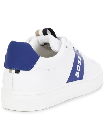 Hugo Boss Kids Leder-Sneakers in Weiß/ Blau