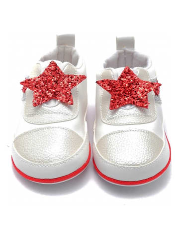 First Step Buty "Star" w kolorze czerwono-srebrnym do nauki chodzenia