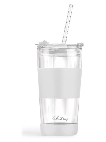 Vialli Design Thermoglas mit Trinkhalm in Weiß - 600 ml