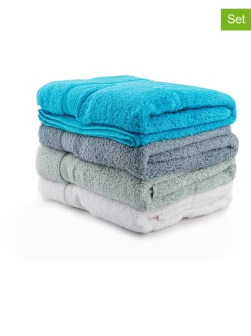 Elizabed 4-delige set: handdoeken lichtblauw/grijs/wit