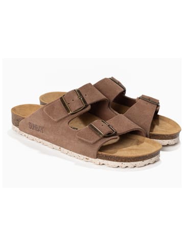 Sunbay Leren slippers "Trefle" lichtbruin