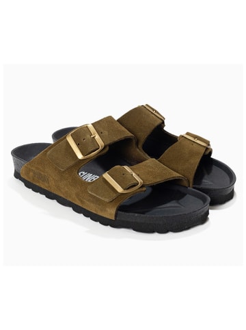 Sunbay Leren slippers "Trefle" kaki