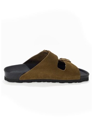 Sunbay Leren slippers "Trefle" kaki