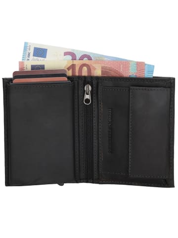 HIDE & STITCHES Leder-Geldbörse in Schwarz - (B)18 x (H)11 x (T)5 cm