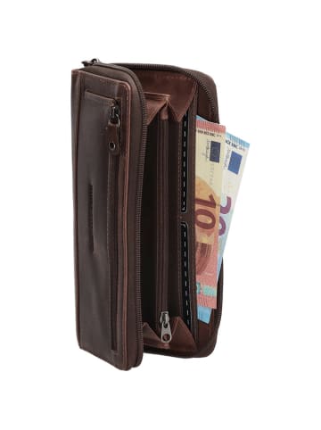 HIDE & STITCHES Leder-Geldbörse in Braun - (B)19 x (H)10 x (T)2 cm