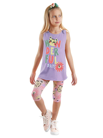 Denokids 2-delige outfit "Wonderful Cat" paars/meerkleurig