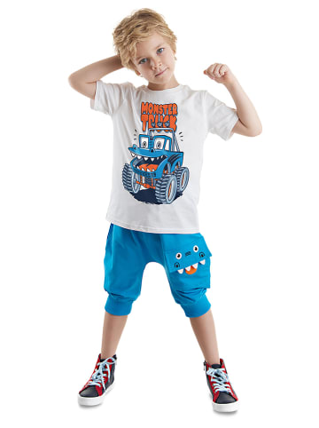 Denokids 2-delige outfit "Funny Truck" wit/blauw