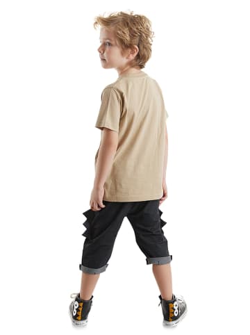 Denokids 2-delige outfit "Hungry Dino" beige/antraciet