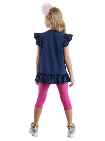 Denokids 2-delige outfit: "Unicorn Cat" donkerblauw/roze