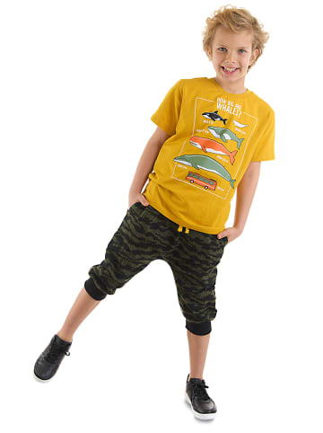 Denokids 2-delige outfit "Whales" geel/antraciet