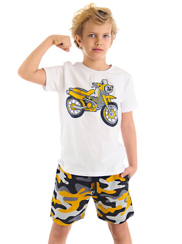 Denokids 2-delige outfit "Motocycle" wit/grijs/geel