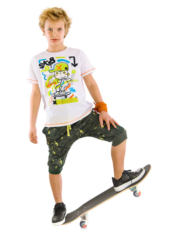 Denokids 2-delige outfit "Street Skate" wit/groen