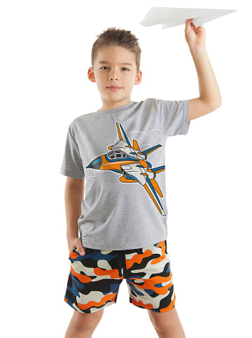 Denokids 2-delige outfit "Jet Camo" grijs/oranje/blauw