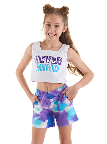 Denokids 2-delige outfit "Never Mind" wit/paars/blauw