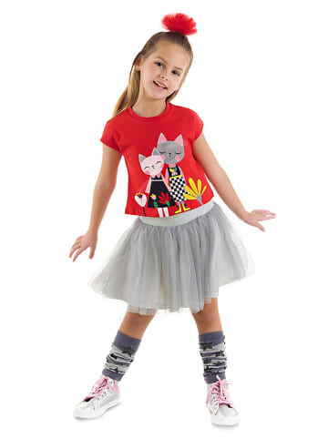 Denokids 2-delige outfit rood/grijs