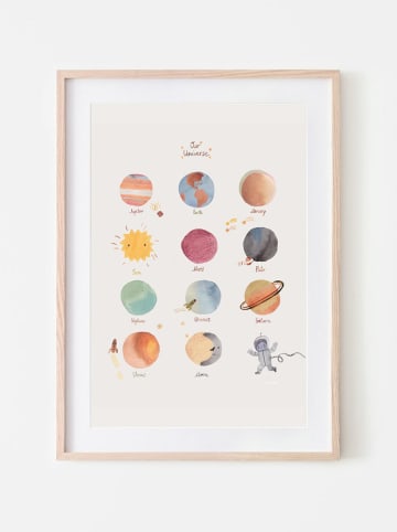 mushie Houten kunstdruk "Space" crème/meerkleurig - (L)50 x (B)70 cm