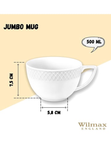 Wilmax 2-delige set: koffiekoppen wit - 500 ml