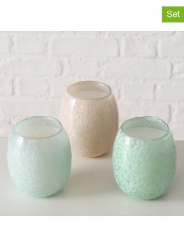 Boltze 3-delige set: windlichten "Paulette" crème/lichtblauw/groen - (H)10 cm