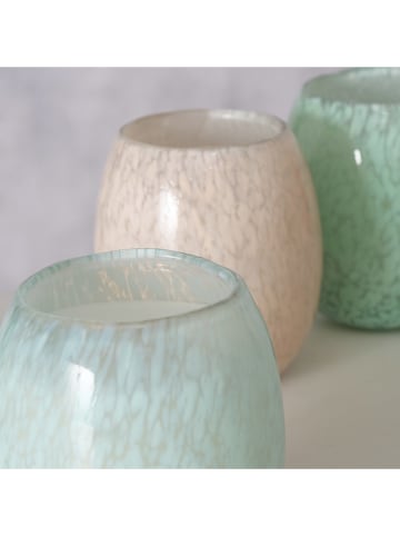 Boltze 3-delige set: windlichten "Paulette" crème/lichtblauw/groen - (H)10 cm