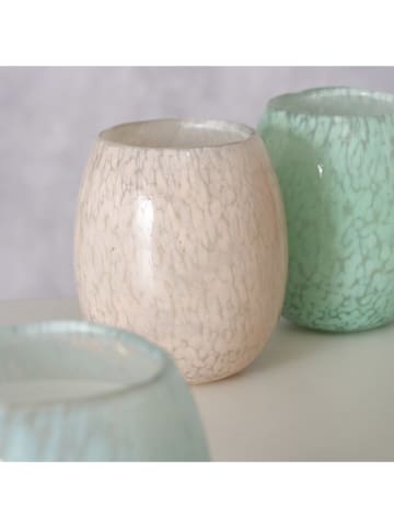 Boltze 3-delige set: windlichten "Paulette" crème/lichtblauw/groen - (H)10 cm