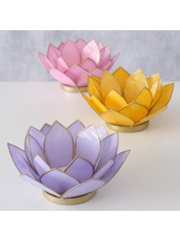 Boltze 3er-Set: Teelichthalter "Flowers" in Gelb/ Rosa/ Lila - (H)6 cm