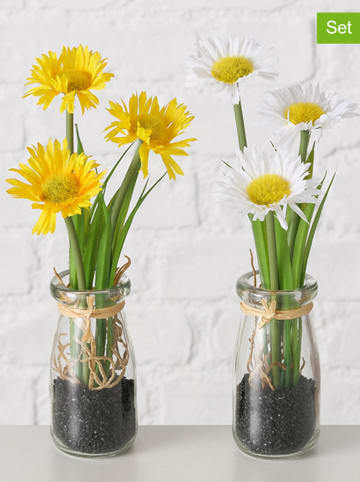Boltze 2-delige set: kunstplanten "Paardenbloemen" geel/wit - (H)23 cm