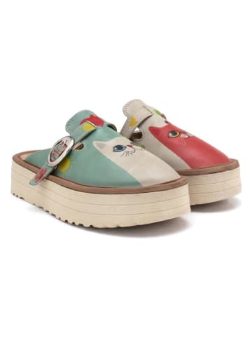 Calceo Clogs in Türkis/ Beige/ Rot