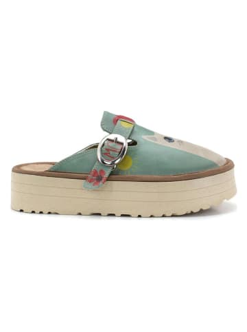 Calceo Clogs in Türkis/ Beige/ Rot