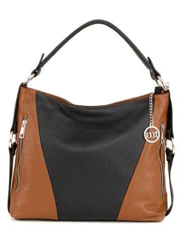 Mia Tomazzi Leder-Schultertasche in Hellbraun/ Schwarz - (B)35 x (H)29 x (T)12 cm