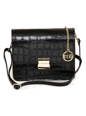 Mia Tomazzi Leder-Umhängetasche in Schwarz - (B)23 x (H)18 x (T)7 cm