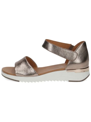 Caprice Leder-Keilsandaletten in Hellbraun/ Grau