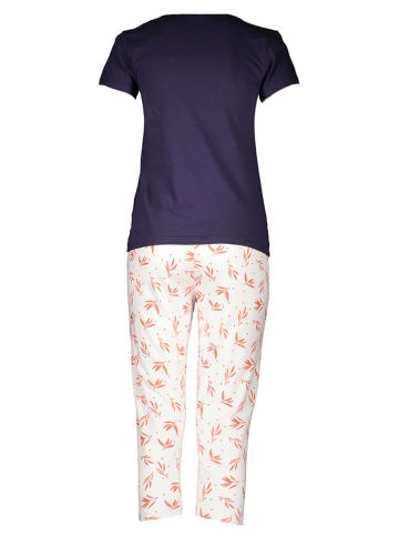 Melissa Brown Pyjama in Dunkelblau/ Weiß/ Orange