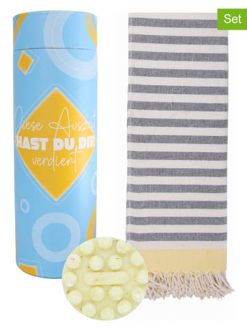 Towel to Go 2tlg. Set: "Wellness & Spa" in Grau/ Gelb