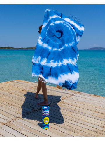 Towel to Go Strandtuch "Tie Dye" in Blau/ Weiß - (L)180 x (B)100 cm
