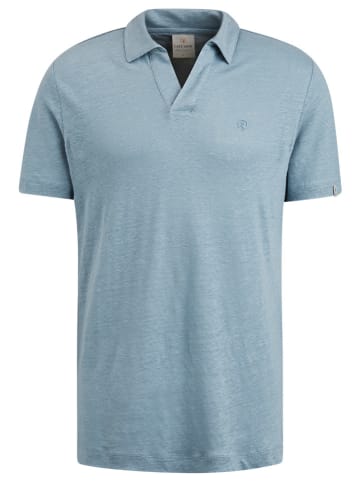 CAST IRON Lniana koszulka polo w kolorze błękitnym