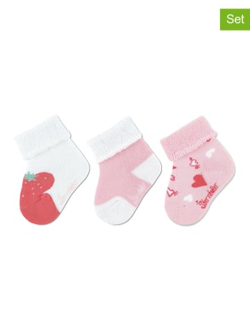 Sterntaler 3er-Set: Baby-Socken "Erdbeere" in Rosa/ Weiß